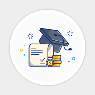 Scholarship, Graduation Cap, Certificate And Coin Cartoon Magnet